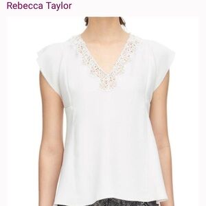 Rebecca Taylor Crepe Lace V-Neck Top- Size 4